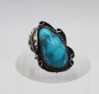 Navajo Sterling Silver Ring Turquoise Waterweb Chunky Feather Scrolls 5.5-5.75 — photo 1