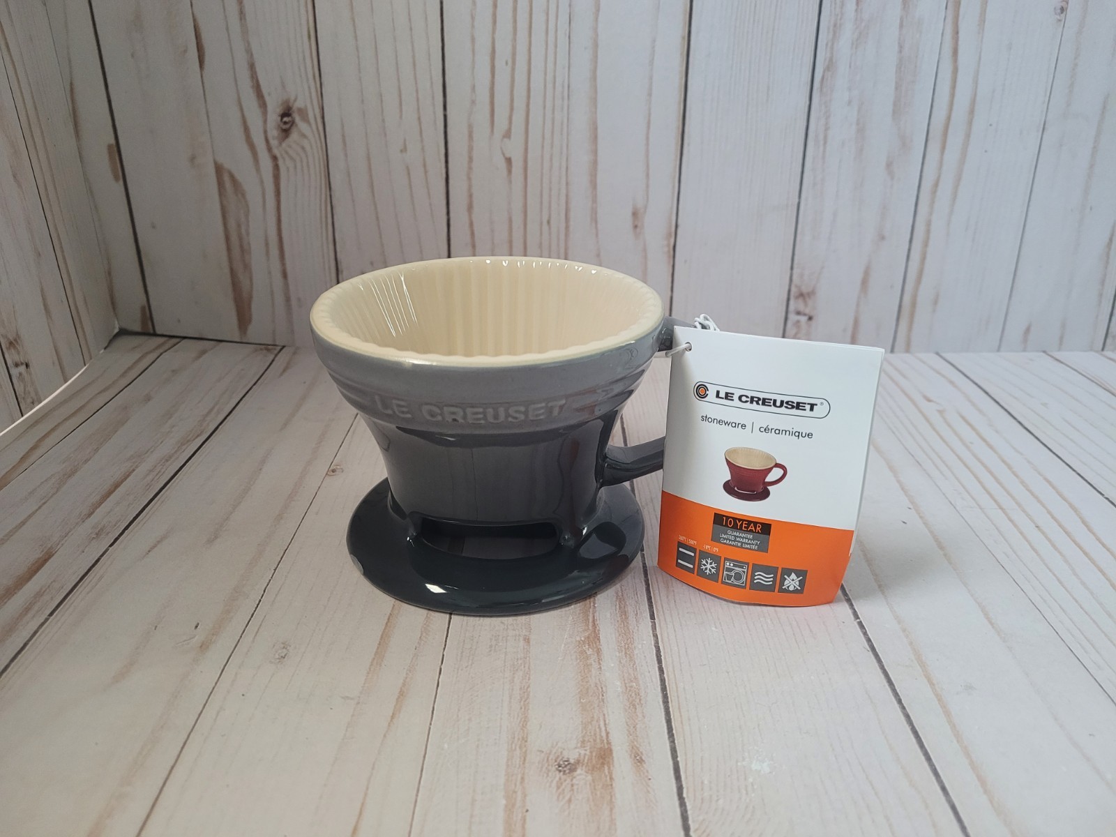 New Le Creuset Pour Over Coffee Cone Flint Color Stoneware with Tag