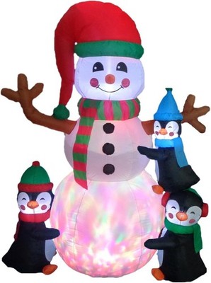 Beleuchtete Weihnachten aufblasbare drei süße Pinguine Gebäude Schneemann farbige LEDs