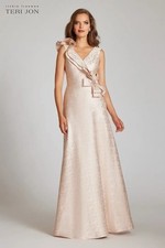 Rickie Freeman For Teri Jon Metallic Jacquard Gown In Blush Gold Size 8 820.00