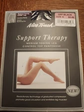 Nice Touch Support Therapy Medium Toning Leg Control Top Pantyhose Off Black A