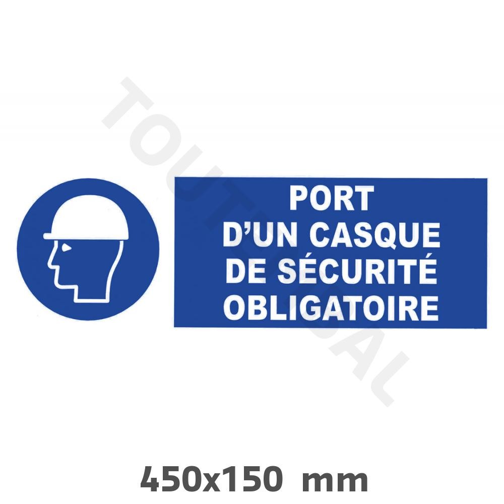 Affiche Casque de sécurité obligatoire - Autocollant de protection EPI 450x150 mm