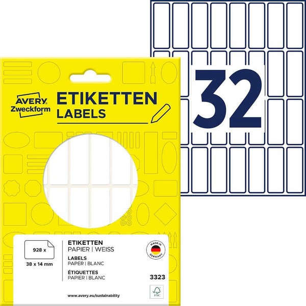 Avery Zweckform Etiketten 3323 Weiß 38,0 X 14,0 Mm, 928 Etiketten-image