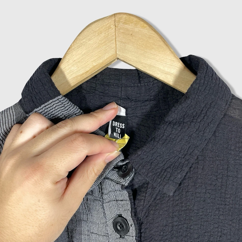 Camisa blusa Dress to Kill arrugada abotonada para mujer talla única a cuadros Lagenlook Foto 4 de 4