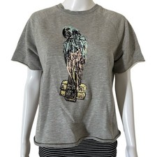 Baja East Gray Parrot 24K Gold Embroidered Shirt Size 0