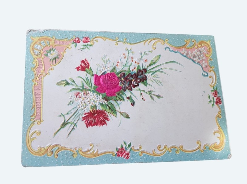 Vintage Embossed Floral Postcard With 1-Cent Stamp & Handwritten Message