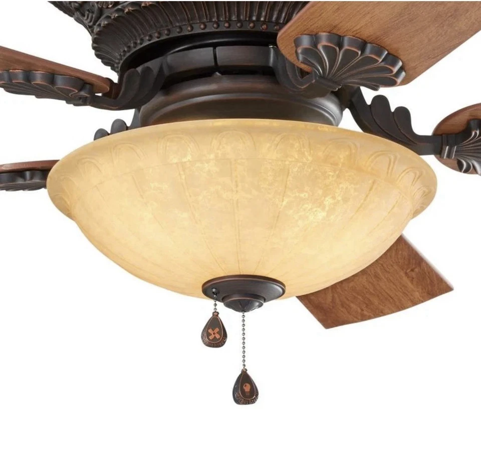 Old World Bronze 52" Ceiling Fan 3-Speed Pull Chain Bowl Light Tuscan Fixture - Image 4 of 4