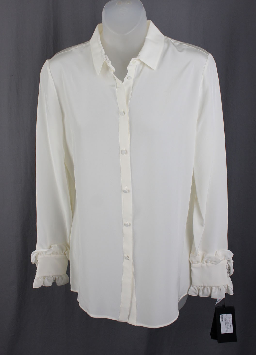 Top Saint Laurent nuovo con etichette avorio 100% seta bottoni manica lunga volant 38 US 6