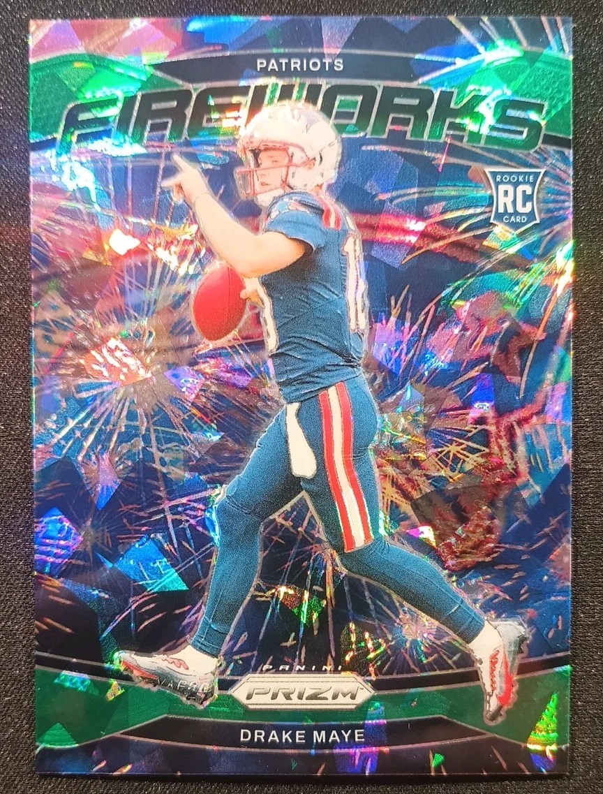 2024 PRIZM DRAKE MAYE GREEN CRACKED ICE - FIREWORKS (RC) #22 PATRIOTS! CLEAN!