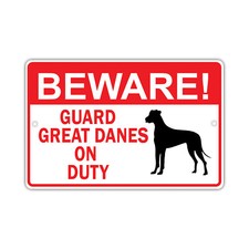 Beware Guard Great Danes Dog On Duty Owner Novelty Aluminum Metal Sign