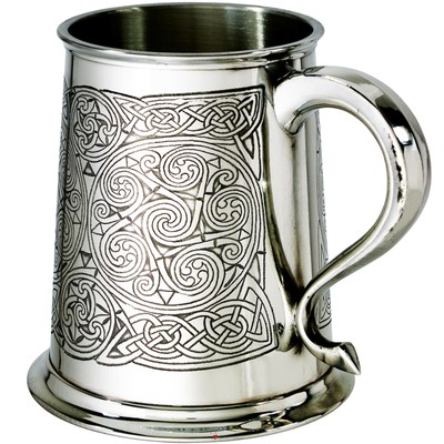 Tankard Pewter All Over Celtic Spiral Pattern 1pt Ornate Handle Ideal Gift