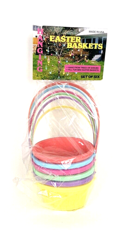 Vintage Plastic Easter Baskets Candy Nut Cups Treat Party 6.5" Set 6 Multicolor