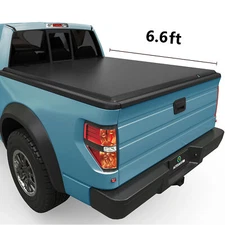 6.6FT 4-Fold Soft Bed Tonneau Cover For 19-26 Chevy Silverado GMC Sierra 1500