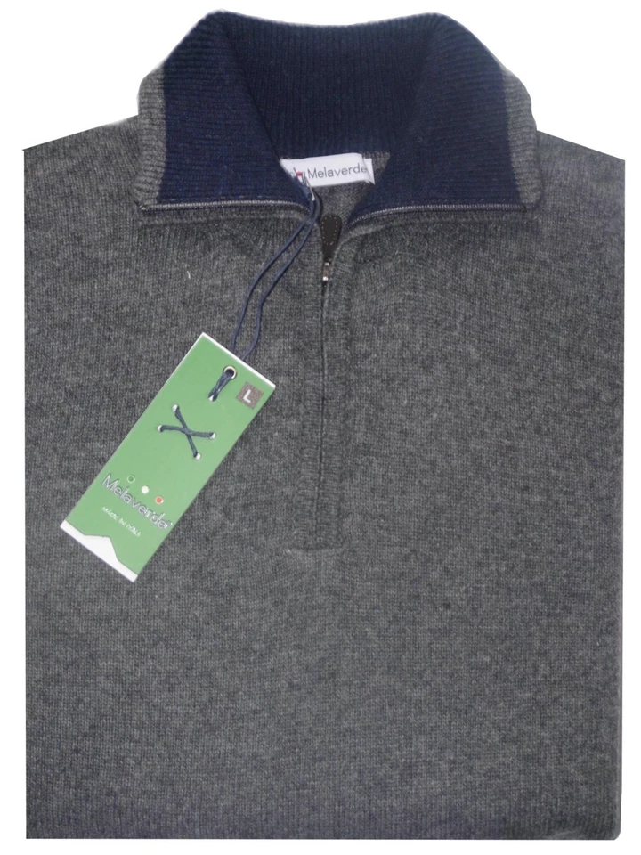 Pull Homme Laine D'Agneau M L XL XXXL De XXL Gris Cou Polo Zip Made IN Italy - Photo 1/1