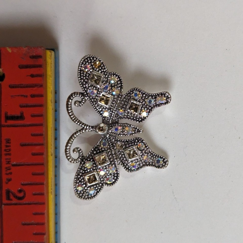 Silver Toned Butterfly Brooch pin With multicolor stones costume