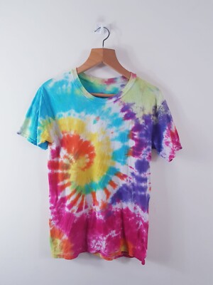 VINTAGE 90s T-Shirt Men S FIT Single Stitch Tie-dyed Handmade Made In USA HANES