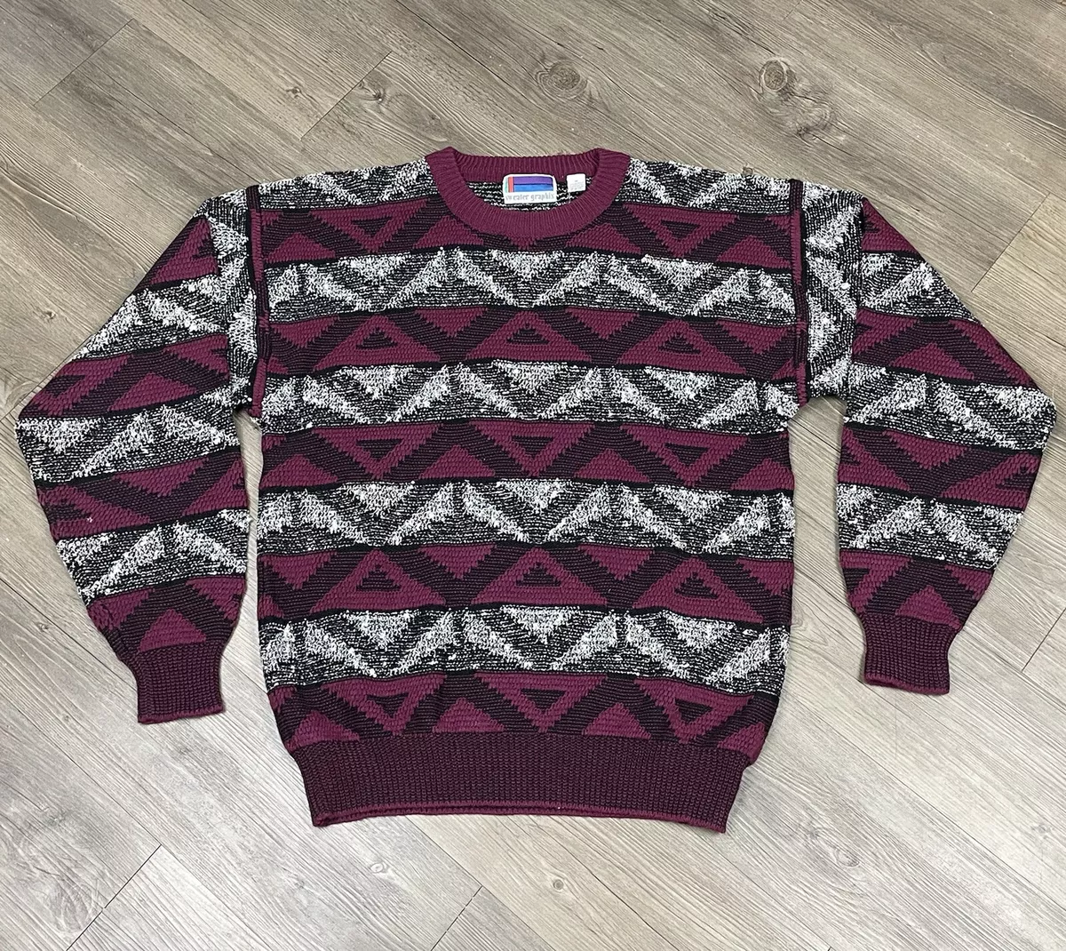 VTG 80s 90s Cosby Coogi Style Sweater Graphix Burgundy Maroon