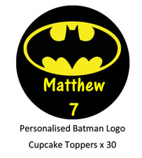 Batman Logo 30 Personalised Cupcake Toppers Edible Wafer Paper Fairy Cake Topper