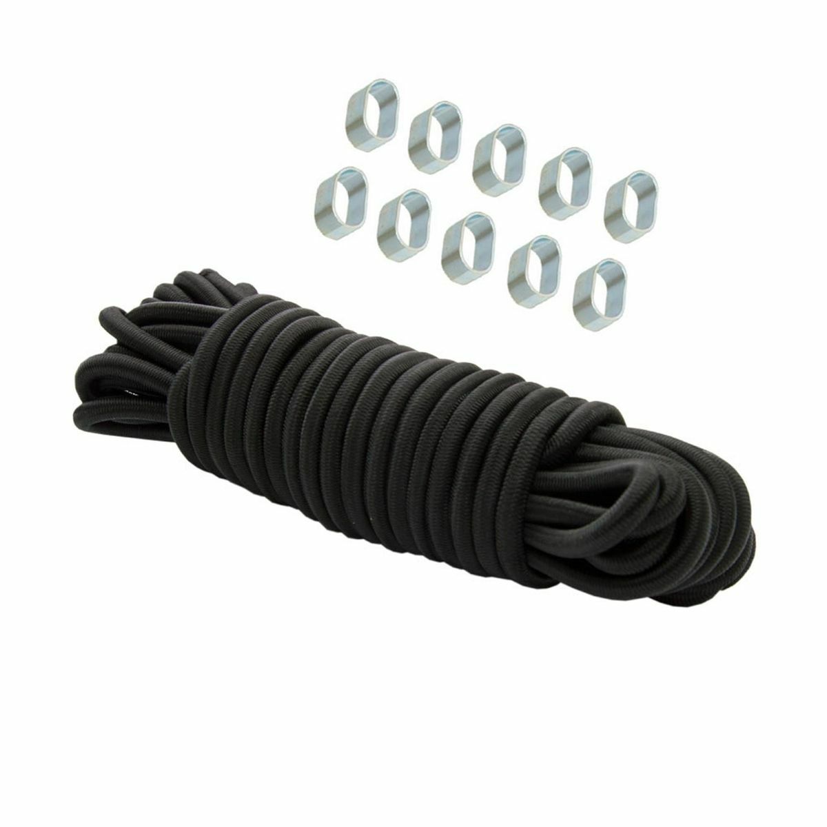Expanderseil Set 30m Schwarz 8mm Gummiseil Gummischnur Planen 10x Würgeklemmen