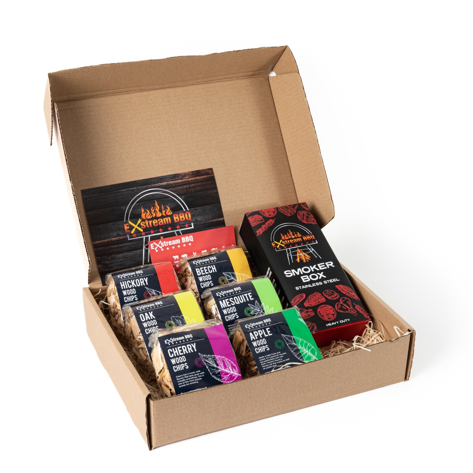 Exstream BBQ Smoking Chip Gift Box 6 Woods + FREE Smoker Box & Fridge Magnet