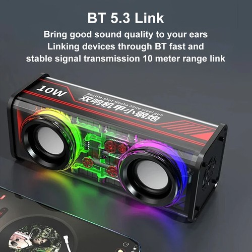 Transparent Mecha Wireless Bluetooth Speaker Portable Mini RGB Light Stereo Bass - Picture 13 of 26