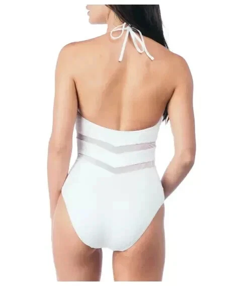 Kenneth Cole V 领网眼连体泳衣白色 M 码 MSPR $119 — 第 2/4 张图片