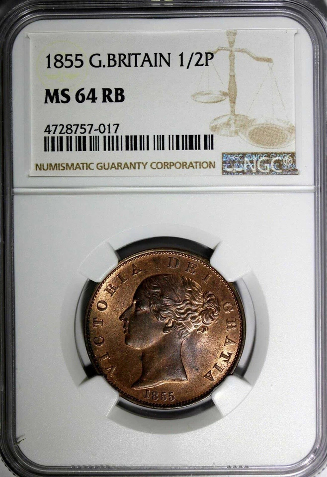 GREAT BRITAIN Victoria (1837-1901) 1855 1/2 Penny NGC MS64 RB 28 mm KM# 726 (17) - Image 2 of 4