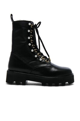 $1375 ALTUZARRA Womens Black Leather Cosmo Ankle Combat Boots Size 40 US 10 UK 8