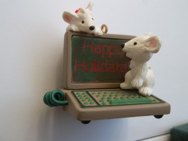 Hallmark Ornament "HAPPY HOLIDATA" Mice, computer, Holiday greetings. 1987