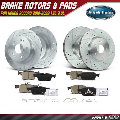 12pcs Front & Rear Left & Right Drilled Rotor & Brake Pad for Honda Accord 18-22