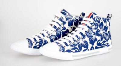 PRADA Hibiscus Canvas Linea Rossa Sneaker - 3T5731 Blau Weiss - NEU -  38