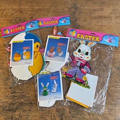 5 Vintage Easter Plutus New Bunny Honeycomb Die Cut Art-Tissue Decorations