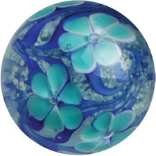 22mm ASTER Blue Flower GLOW IN THE DARK Handmade art glass Marble 7/8" SHOOTER