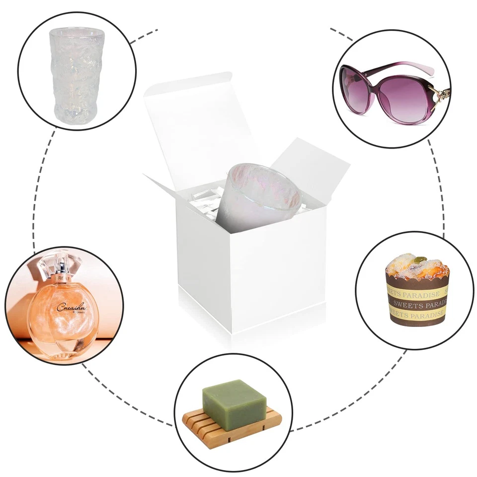 Paquete de 30 cajas de regalo blancas tapas de papel de 5x5x5" boda cumpleaños dama de honor cupcake Foto 4 de 4