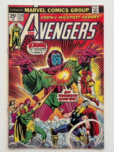 Avengers #129 (1974) Kang the Conqueror cover MVS intact dirt spot back cover