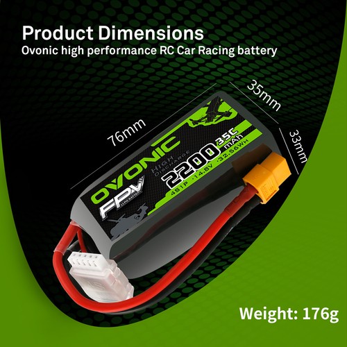 OVONIC 35C 2200mAh 14,8V 4S Lipo Akku mit XT60 Stecker für RC Flugzeug Jet Boot - Bild 2 von 7