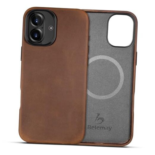 Compatible with Leather Case, Compatible with Magsafe, iPhone 16 Classic Brown