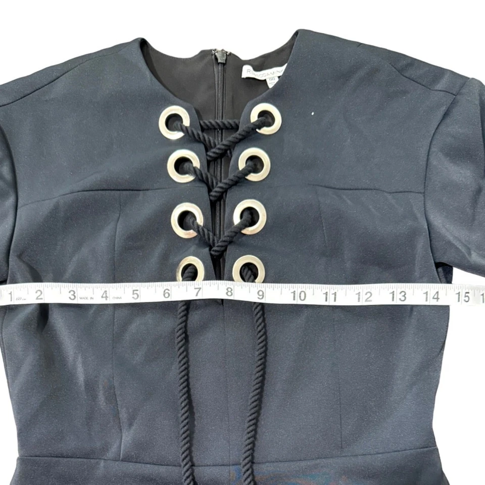 Mini Vestido Rebecca Minkoff con Detalle de Ojal con Cordones Talla 00 Azul Marino Foto 4 de 4