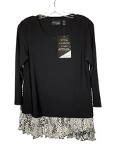 Attitudes by Renee Top Knit Pleated Godet Peplum A627427 Black Size Small New