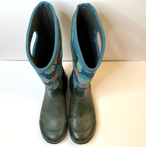 BOGS Size 11 Women Green Floral Neo-Tech Pull-On Chore Waterproof Tall Boots
