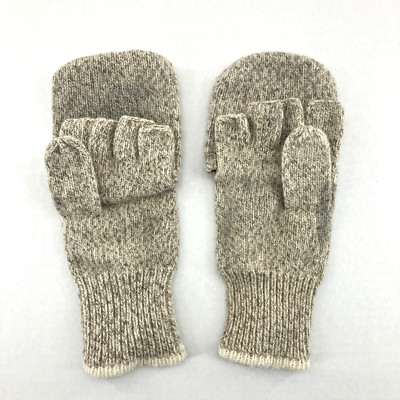 Vintage 100% Wool Fingerless Pop-Top Mittens Men's Size Large Oatmeal Gloves