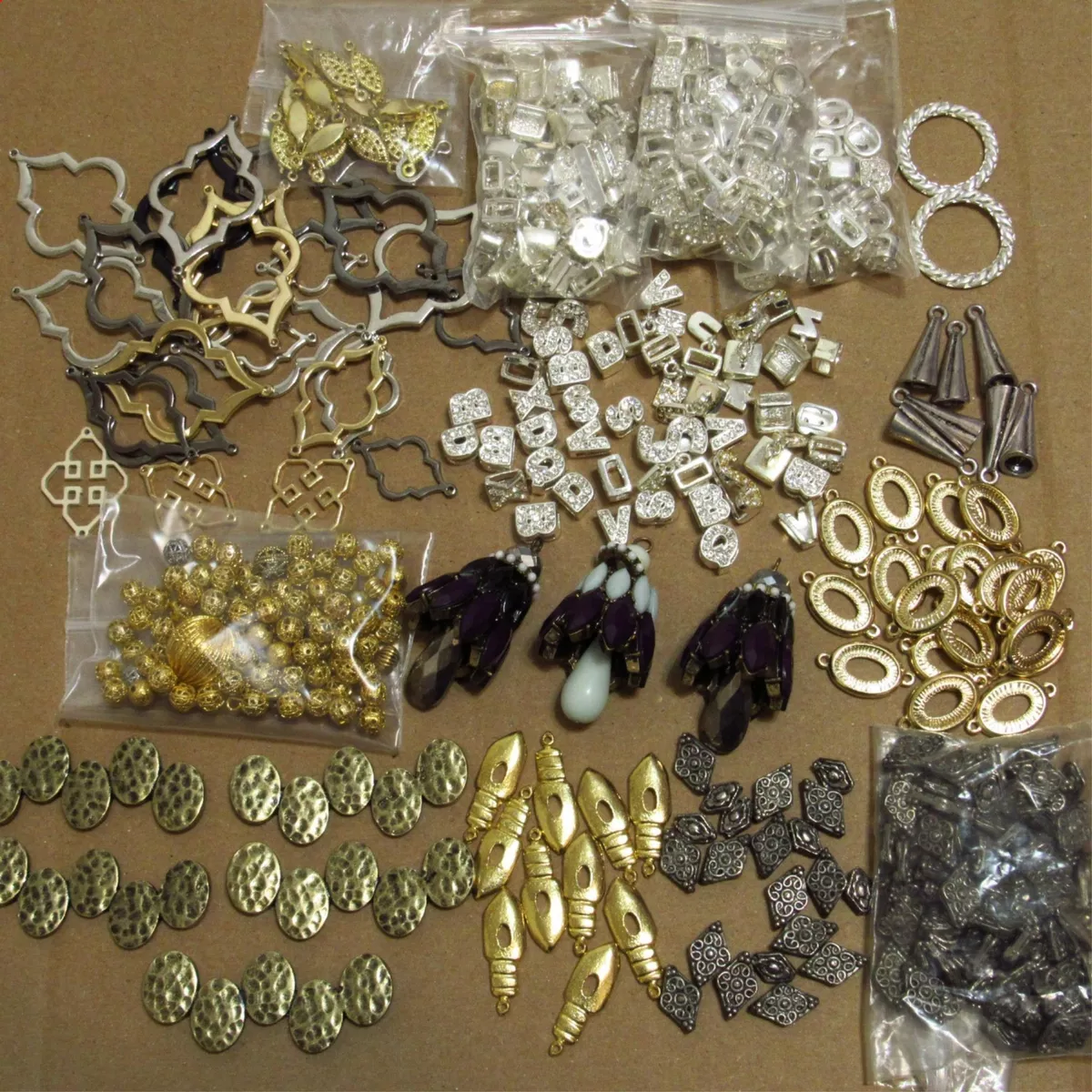 Vintage Lot 1 lb Metal Findings Jewelry Craft Beads Clasps Rhinestones Pendants