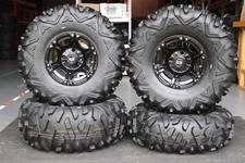 RENEGADE 500 27" BIGHORN RADIAL ATV TIRE VIPER BLK WHEEL KIT CAN1CA M917 M918