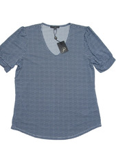 ADRIANNA PAPELL Women's size S Navy/White Plaid V-Neck Short Sleeve Stretchy Top