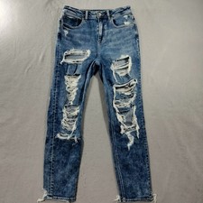 American Eagle Mom Jean Stretch High Rise Distressed Blue Denim Womens 4R