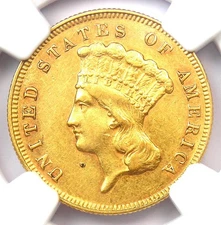 1878 Three Dollar Indian Gold Coin $3 - Certified NGC AU Details - Rare Coin!