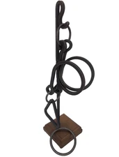 Vintage Metal Ring Puzzle Brain Teaser with Stand Loop Triangle Wrought Iron