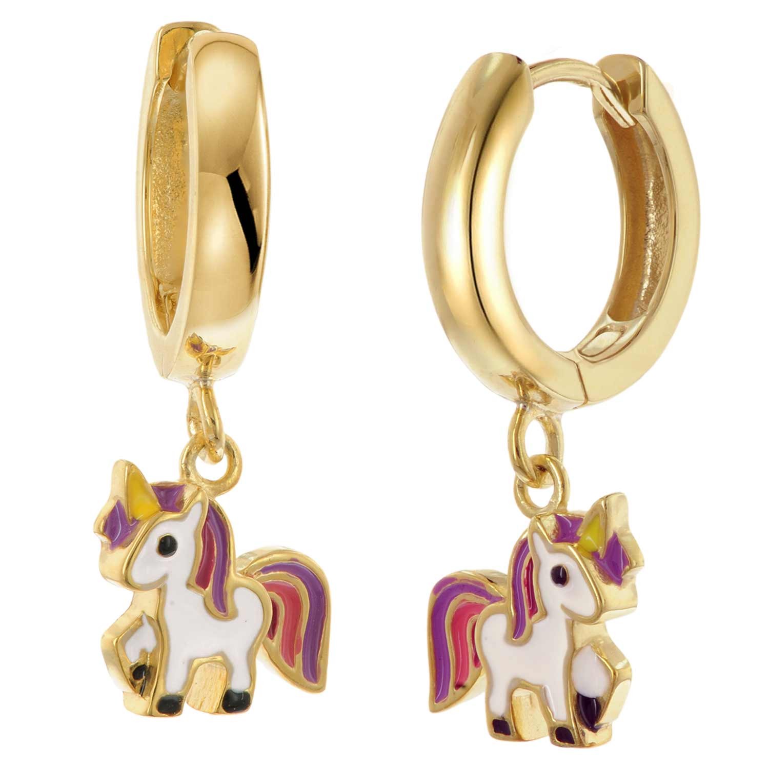 TRENDOR Schmuck Mdchen Creolen mit Einhorn-Einhngern 925 Silber Vergoldet 2161 9090₽