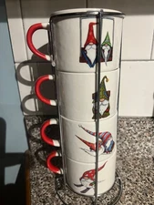 Adorable Gnome Coffee Tea Cup Mug Set of 4 And Holder