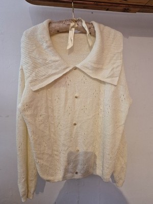 Vintage Handgestrickt Creme Weiß Strickpullover Pullover Oberteil Kragen UK18